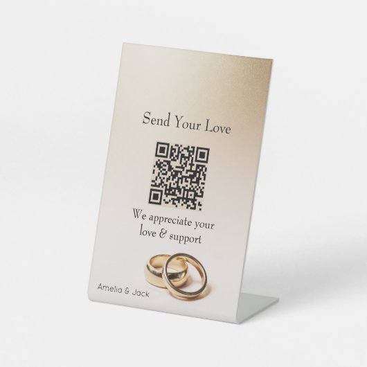 Wedding QR Pedestal Sign – Elegant Gold Rings 台座サイン (正面)