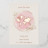 Wedding Real Rose Gold Effect World Map 箔招待状 (正面)