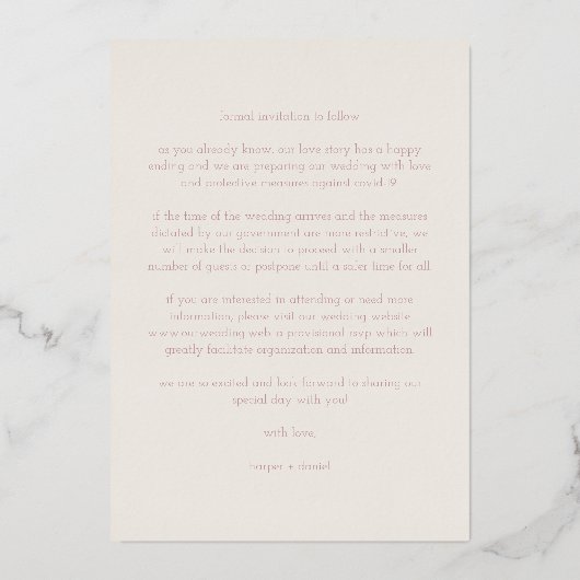 Wedding Real Rose Gold Effect World Map 箔招待状 (裏面)