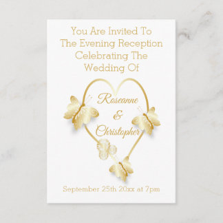 Wedding Reception Gold Coloured Heart Butterfly エンクロージャーカード