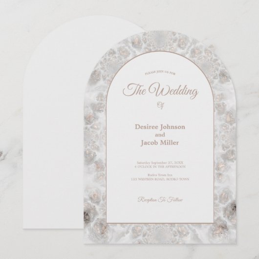 Wedding Reception Gold White Silver Elegant Arch 招待状 (正面/裏面)