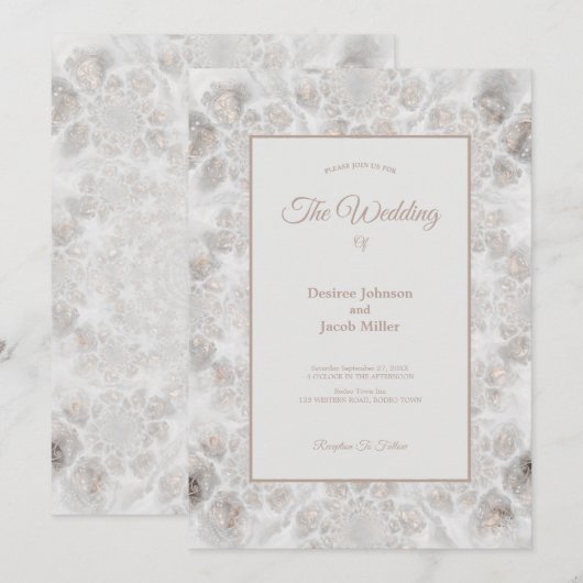 Wedding Reception Gold White Silver Simple Elegant 招待状 (正面/裏面)