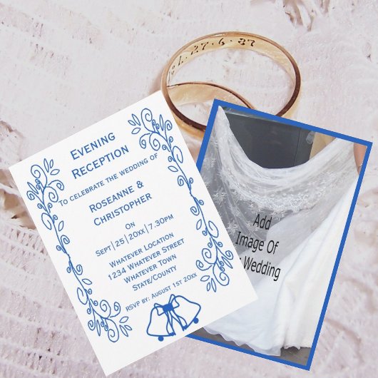 Wedding Reception Invitation Blue Sapphire Bells エンクロージャーカード