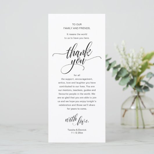 Wedding Reception Place Setting Thank You Card プログラム (スタンド正面)