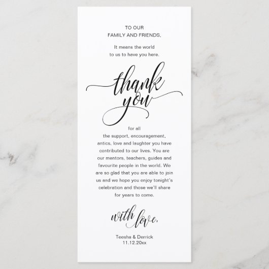 Wedding Reception Place Setting Thank You Card プログラム (正面)