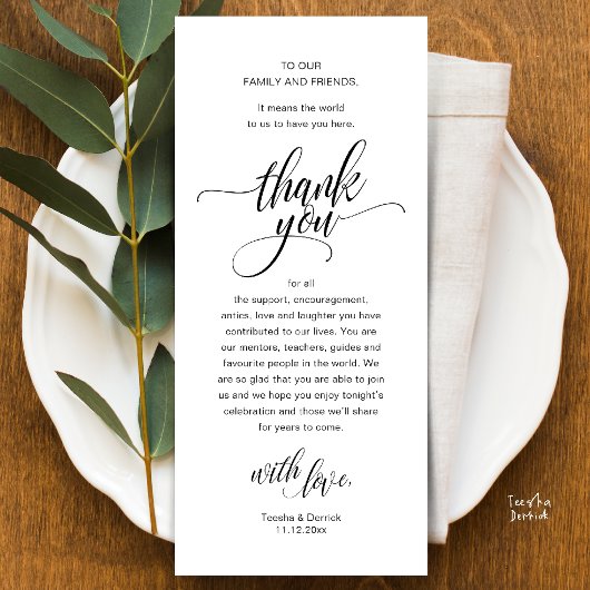Wedding Reception Place Setting Thank You Card プログラム