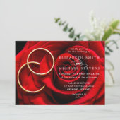 Wedding Red Rose Gold Rings Wedding Invitation シーズンカード (スタンド正面)