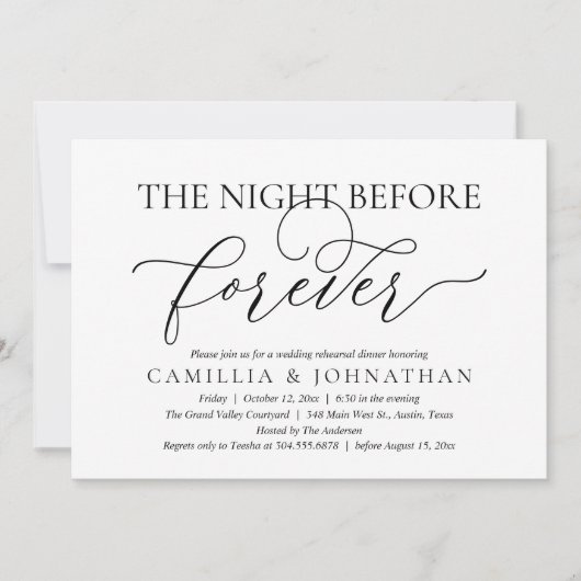 Wedding Rehearsal Dinner, The Night Before Forever 招待状 (正面)