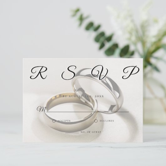 Wedding Rings Elegant Minimalist RSVP Card (スタンド正面)