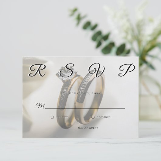 Wedding Rings Simple Elegant Minimalist RSVP Card  (スタンド正面)