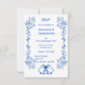 Wedding RSVP Card Blue Sapphire Bells Scrollwork  (正面)