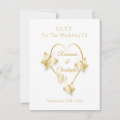 Wedding RSVP Card Gold Coloured Heart Butterfly (正面)