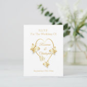 Wedding RSVP Card Gold Coloured Heart Butterfly (スタンド正面)