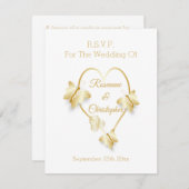 Wedding RSVP Card Gold Coloured Heart Butterfly (正面/裏面)