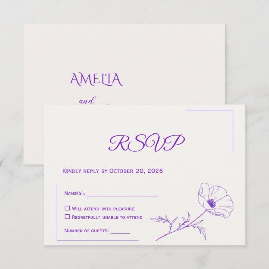 Wedding RSVP Card | Minimal Elegant Design (正面/裏面)