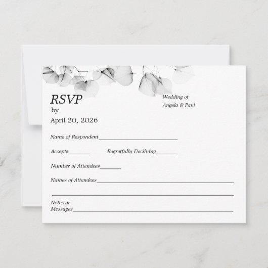Wedding RSVP Card Soft Leaf Leaves  (正面)
