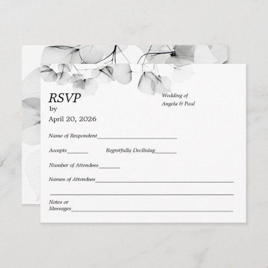 Wedding RSVP Card Soft Leaf Leaves  (正面/裏面)