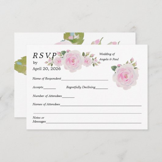 Wedding RSVP Card Soft Pink Roses (正面/裏面)