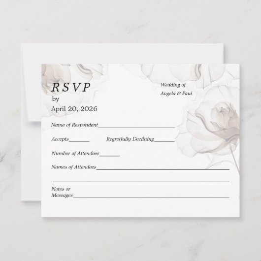 Wedding RSVP Card Soft Rose Flowers (正面)