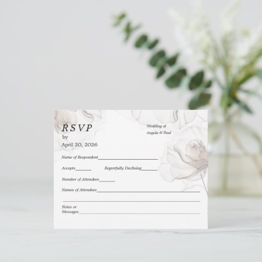 Wedding RSVP Card Soft Rose Flowers (スタンド正面)