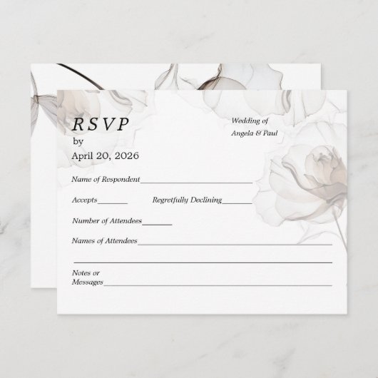 Wedding RSVP Card Soft Rose Flowers (正面/裏面)