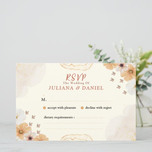 Wedding RSVP Card with Cream Floral Design (スタンド正面)