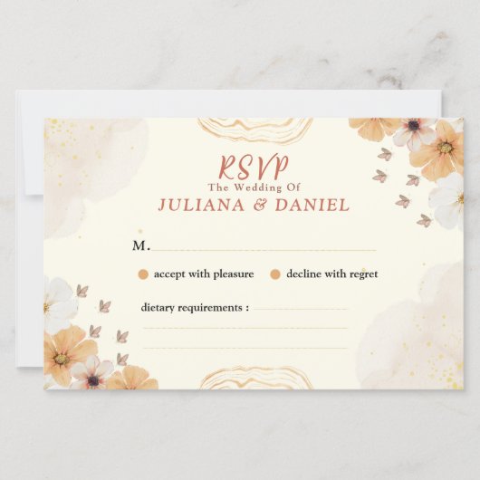Wedding RSVP Card with Cream Floral Design (正面)