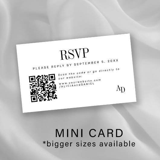 Wedding RSVP insert QR code black white enclosure エンクロージャーカード