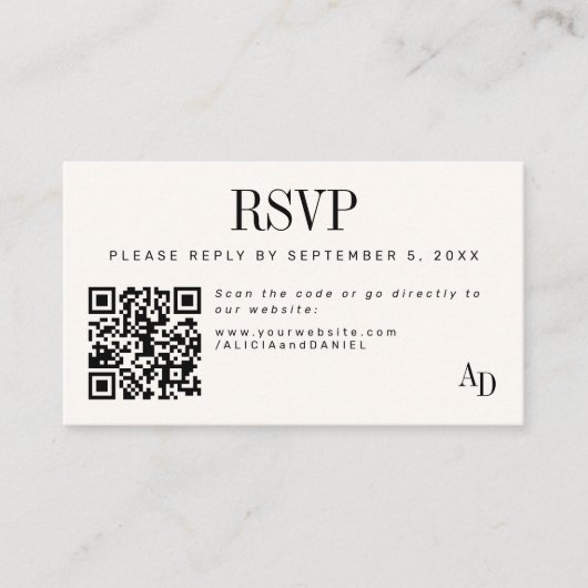 Wedding RSVP insert QR code ivory black enclosure エンクロージャーカード (正面)