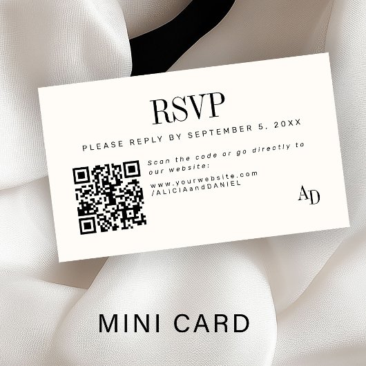 Wedding RSVP insert QR code ivory black enclosure エンクロージャーカード