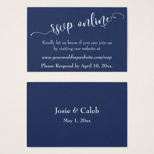 Wedding RSVP Online Insert 白 スクリプト & ネイビー, 06 (正面&裏面)