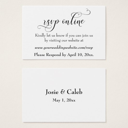 Wedding RSVP Online Insert 黒のスクリプト、白、08 (正面&裏面)
