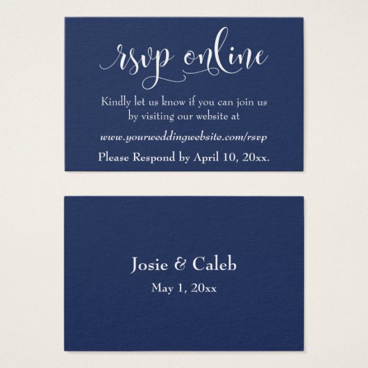 Wedding RSVP Online Insert White Script & Navy, 01 (正面&裏面)