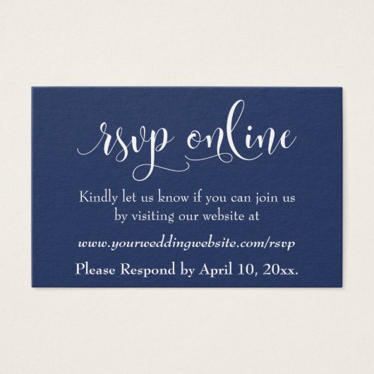 Wedding RSVP Online Insert White Script & Navy, 01 (正面)