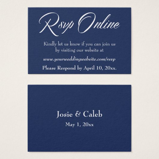 Wedding RSVP Online Insert White Script & Navy, 03 (正面&裏面)