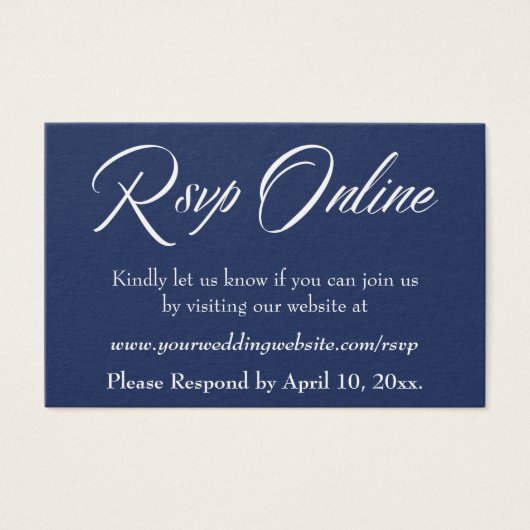 Wedding RSVP Online Insert White Script & Navy, 03 (正面)