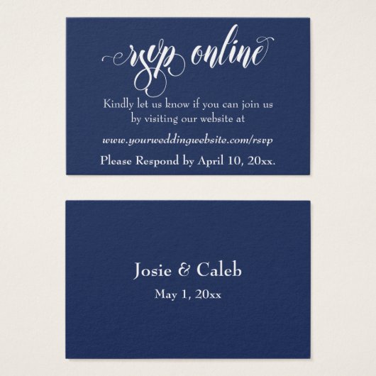 Wedding RSVP Online Insert White Script & Navy, 05 (正面&裏面)