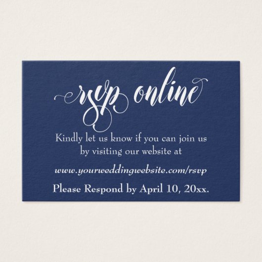Wedding RSVP Online Insert White Script & Navy, 05 (正面)