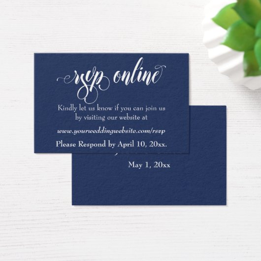 Wedding RSVP Online Insert White Script & Navy, 05 (デスク)