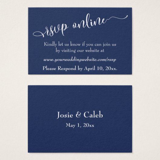 Wedding RSVP Online Insert White Script & Navy, 07 (正面&裏面)
