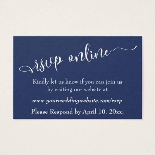 Wedding RSVP Online Insert White Script & Navy, 07 (正面)