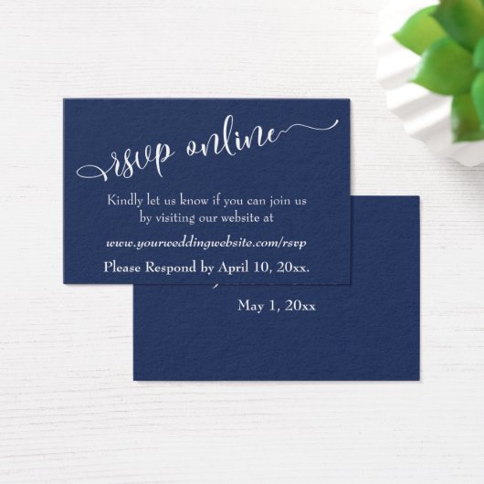 Wedding RSVP Online Insert White Script & Navy, 07 (デスク)