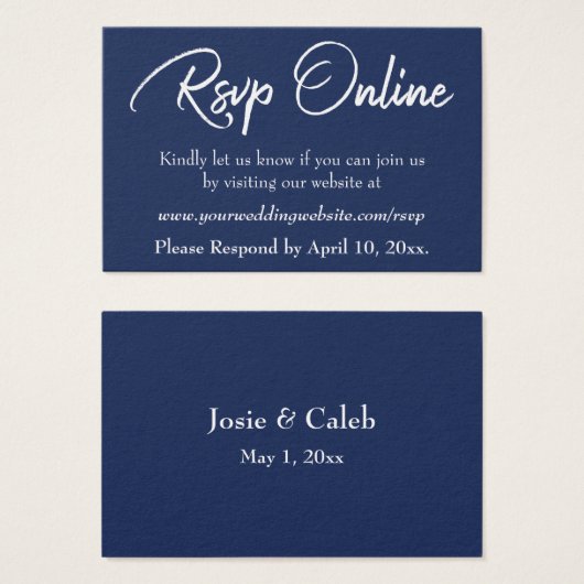 Wedding RSVP Online Insert White Script & Navy, 15 (正面&裏面)