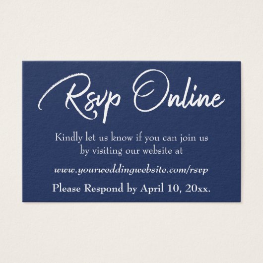 Wedding RSVP Online Insert White Script & Navy, 15 (正面)