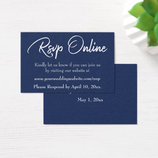 Wedding RSVP Online Insert White Script & Navy, 15 (デスク)