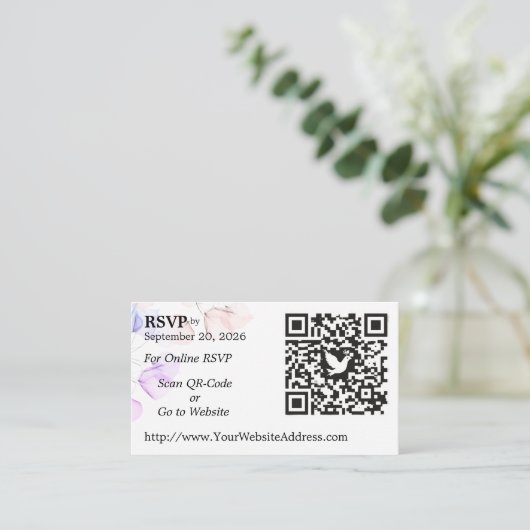 Wedding RSVP QR Code Enclosure Card Leaf Design エンクロージャーカード (スタンド正面)