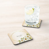 Wedding Rustic Golden Geometric White Floral Peach コースター (右側)