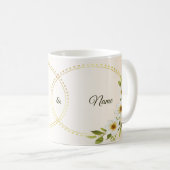 Wedding Rustic Golden Geometric White Floral Peach コーヒーマグカップ (正面右)