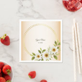 Wedding Rustic Golden Geometric White Floral Peach スタンダードカクテルナプキン (インサイチュ)