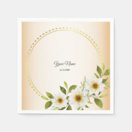 Wedding Rustic Golden Geometric White Floral Peach スタンダードカクテルナプキン